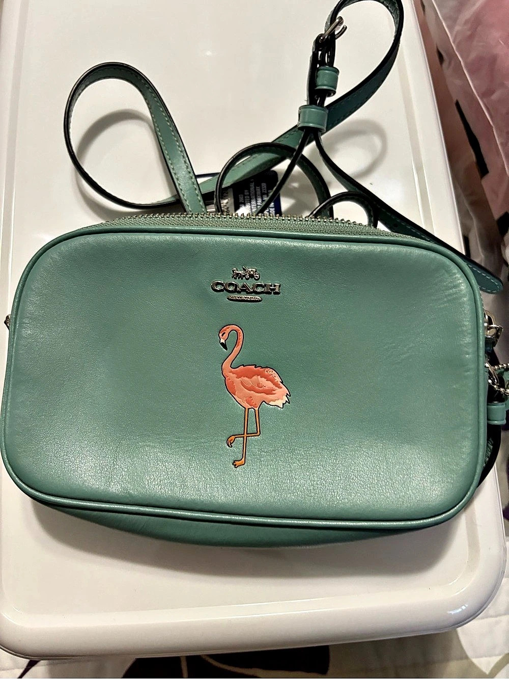 Coach Mini Jamie Camera Bag with Flamingo Motif Green